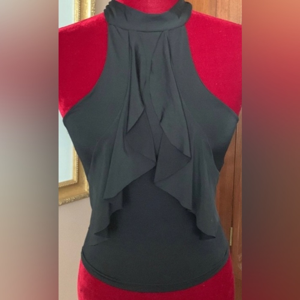 Y2K 90s Black Halter Top Stretchy Small do&be clothing